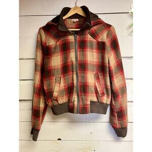Zip-Up Checkerboard Plaid Flannel Jacket by Sashimi Size Medium